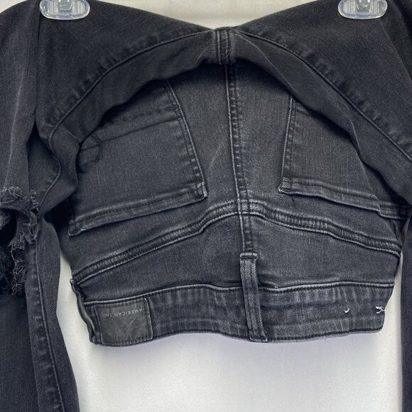 American Eagle Jegging Mid-Rise Ripped Skinny Jeans Women 6R Black Dark Wash - Picture 12 of 16